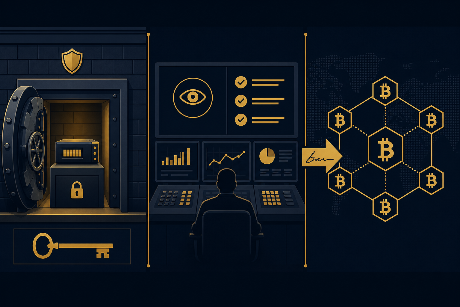 Ilustración: perímetro del Estado, TreasOS watch-only y red Bitcoin